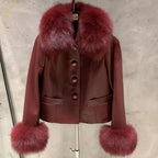 La Bordeaux — Burgundy Leather & Fox Trim Jacket