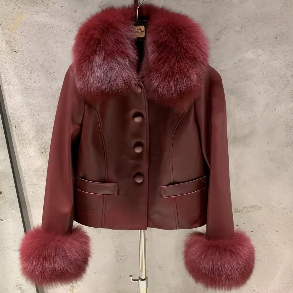 La Bordeaux — Burgundy Leather & Fox Trim Jacket