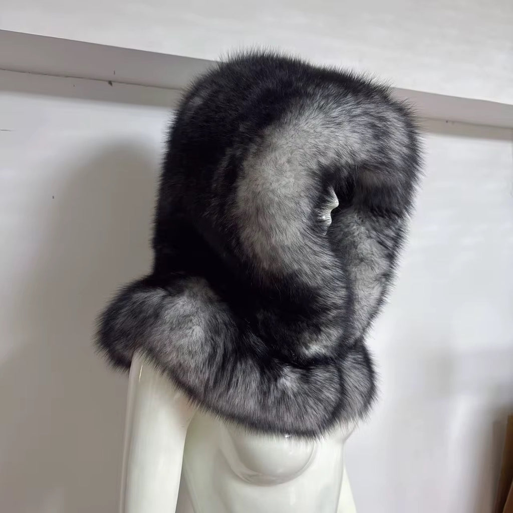 Shadow fox fur hooded stole