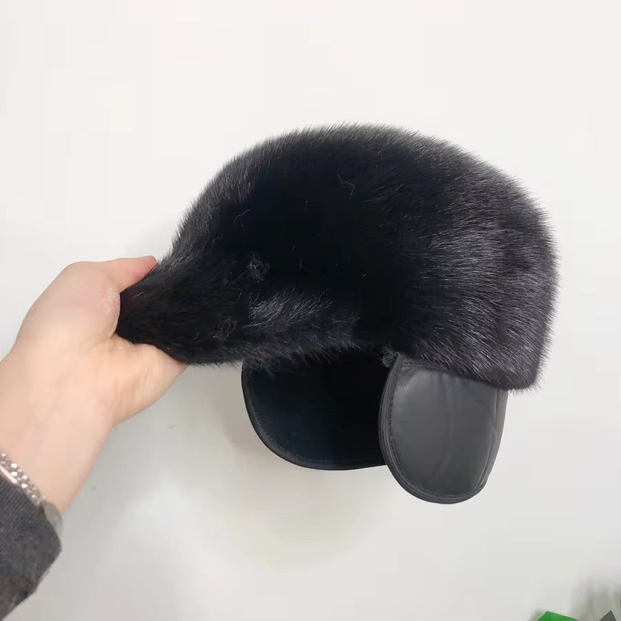 Noir Mink Aviator Fur Cap
