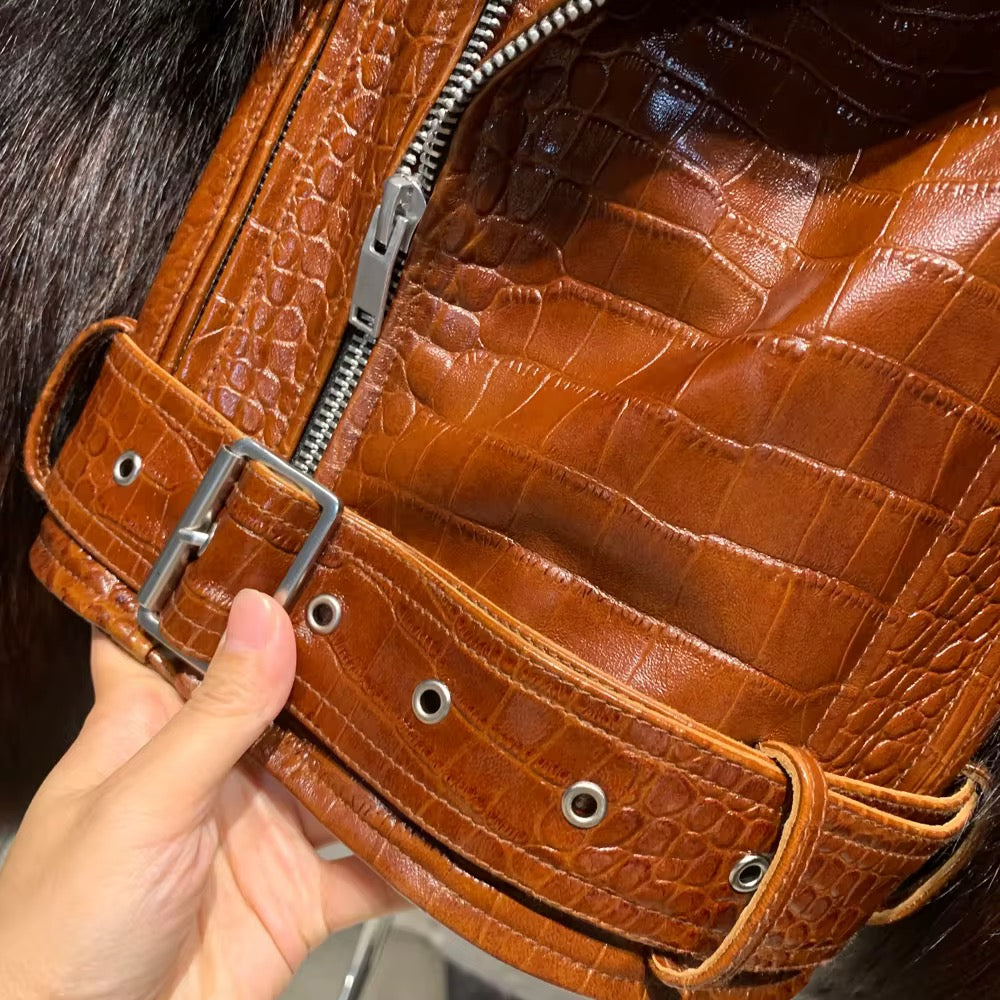 Le Varelle — Croc Leather & Mahogany Fox Jacket