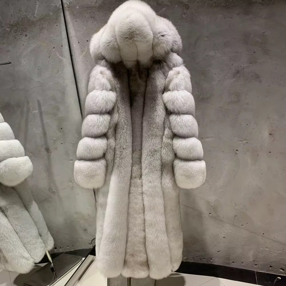La Bianca Lunga — White Fox Full-Length Hooded Coat