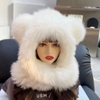 Polar Pearl Fox Fur Hood Scarf with Ears