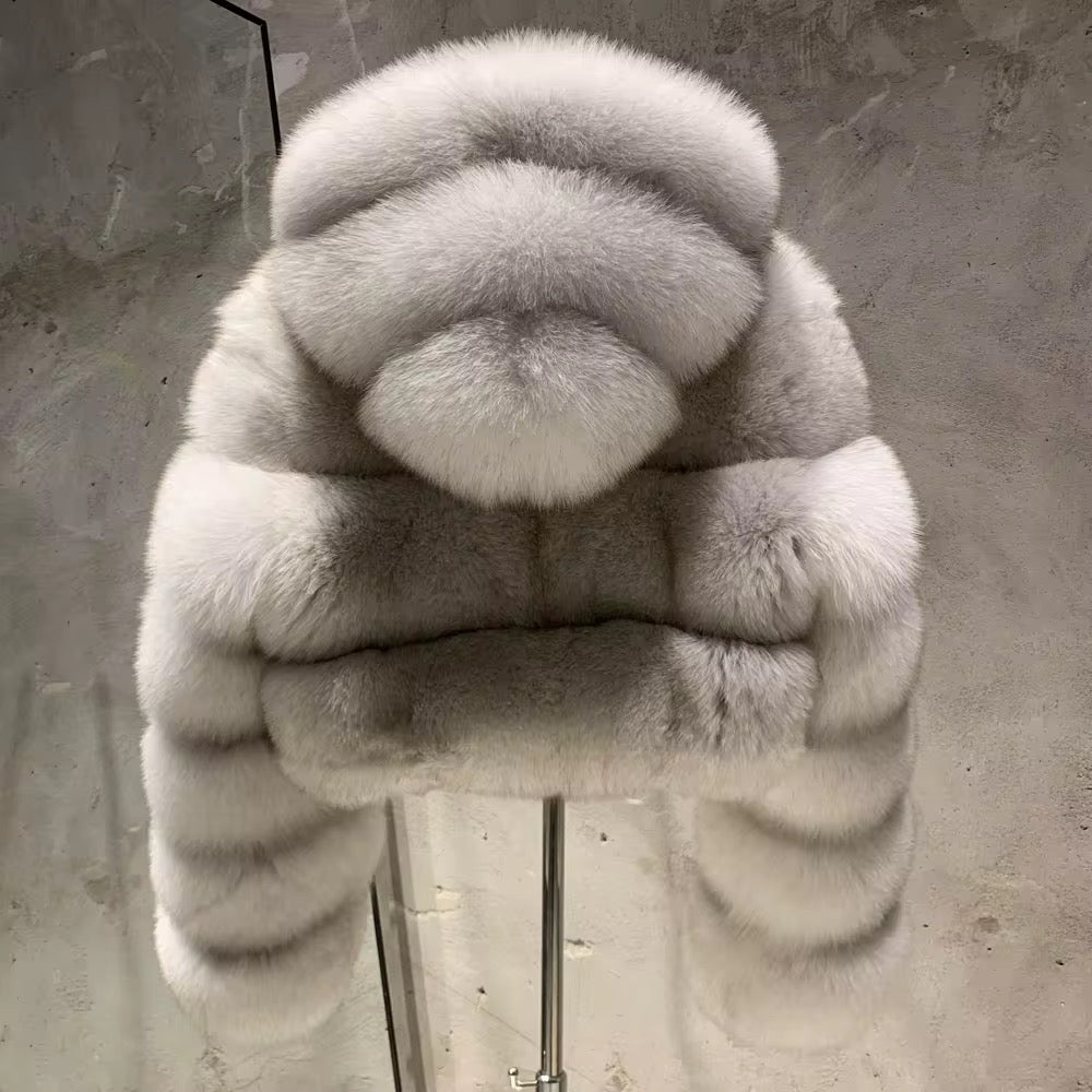 The Lucenne — Arctic White Fox Hooded Jacket