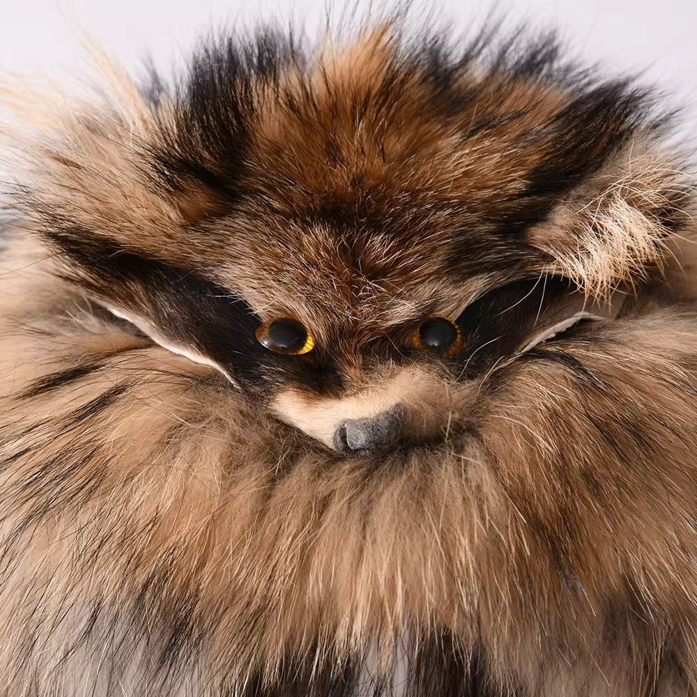 Wild Amber Raccoon Fur Trapper Hat with Face Accent